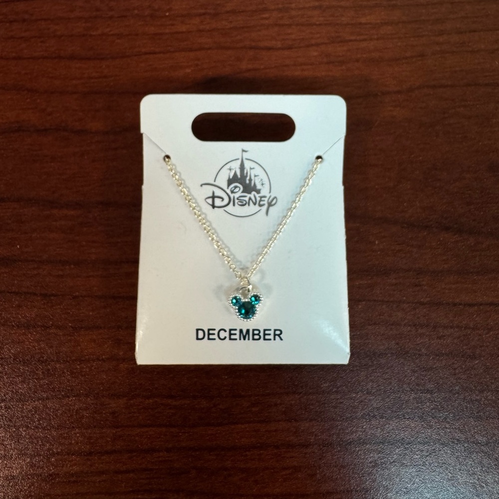 Disney Silver Necklace with Teal Pendant for birthstone perfect gift